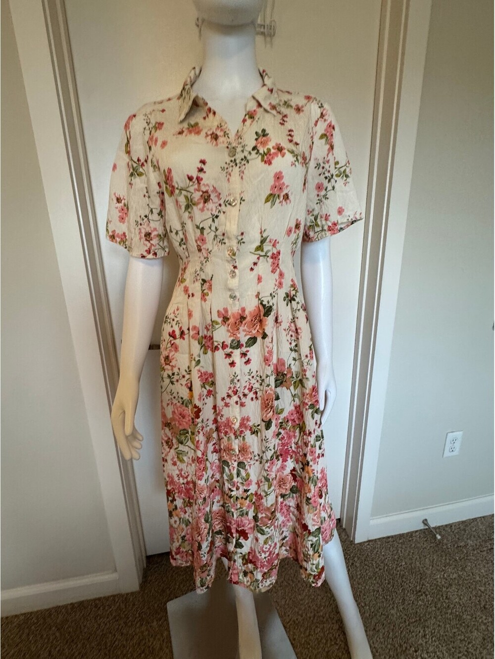 Women's Floral Midi Length Business Casual Summer Spring Brunch Work Spring sz L